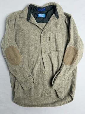 Vintage Pendleton 100% Virgin Wool Gray Shirt Jacket Elbow Patches, Large